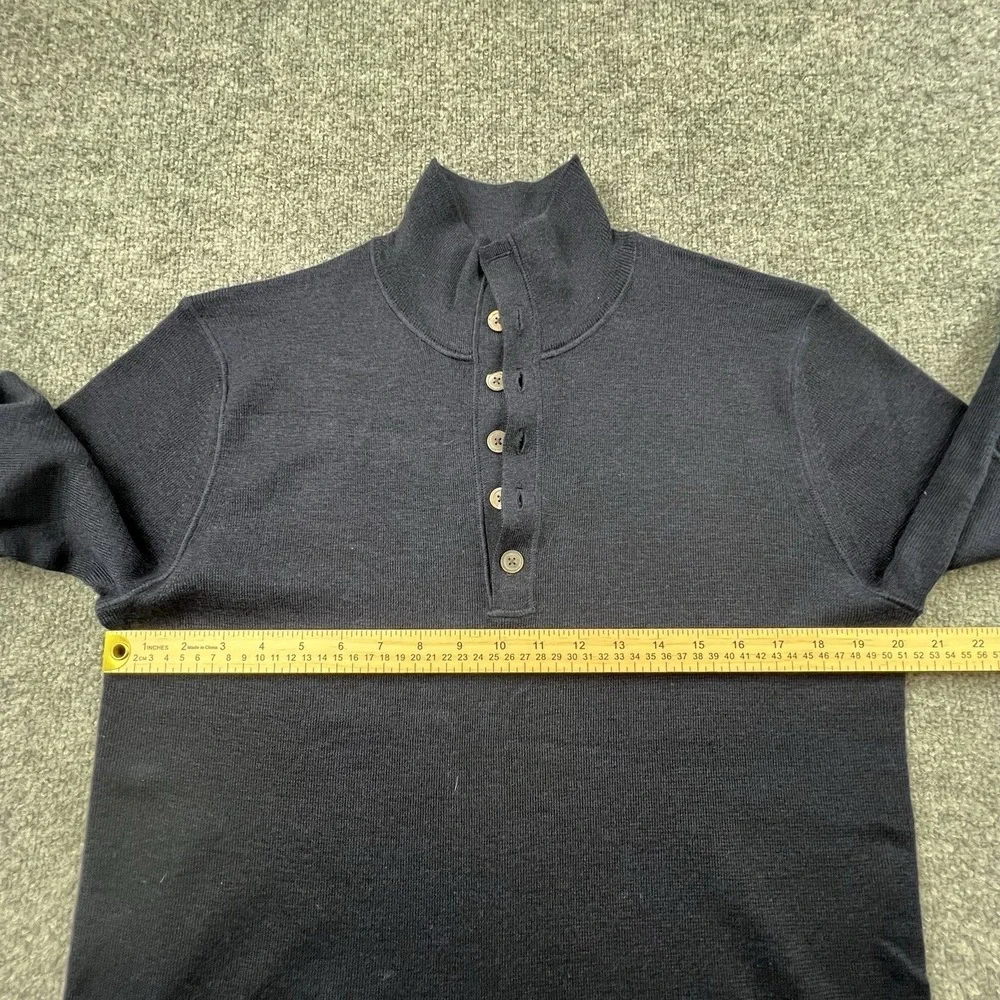 Banana Republic Mens Navy Blue Italian Merino Wool Mock Neck Button‎ Sweater L